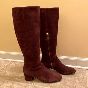 Boden wine suede leather knee high boots maroon size 40 EUR 9 US burgundy